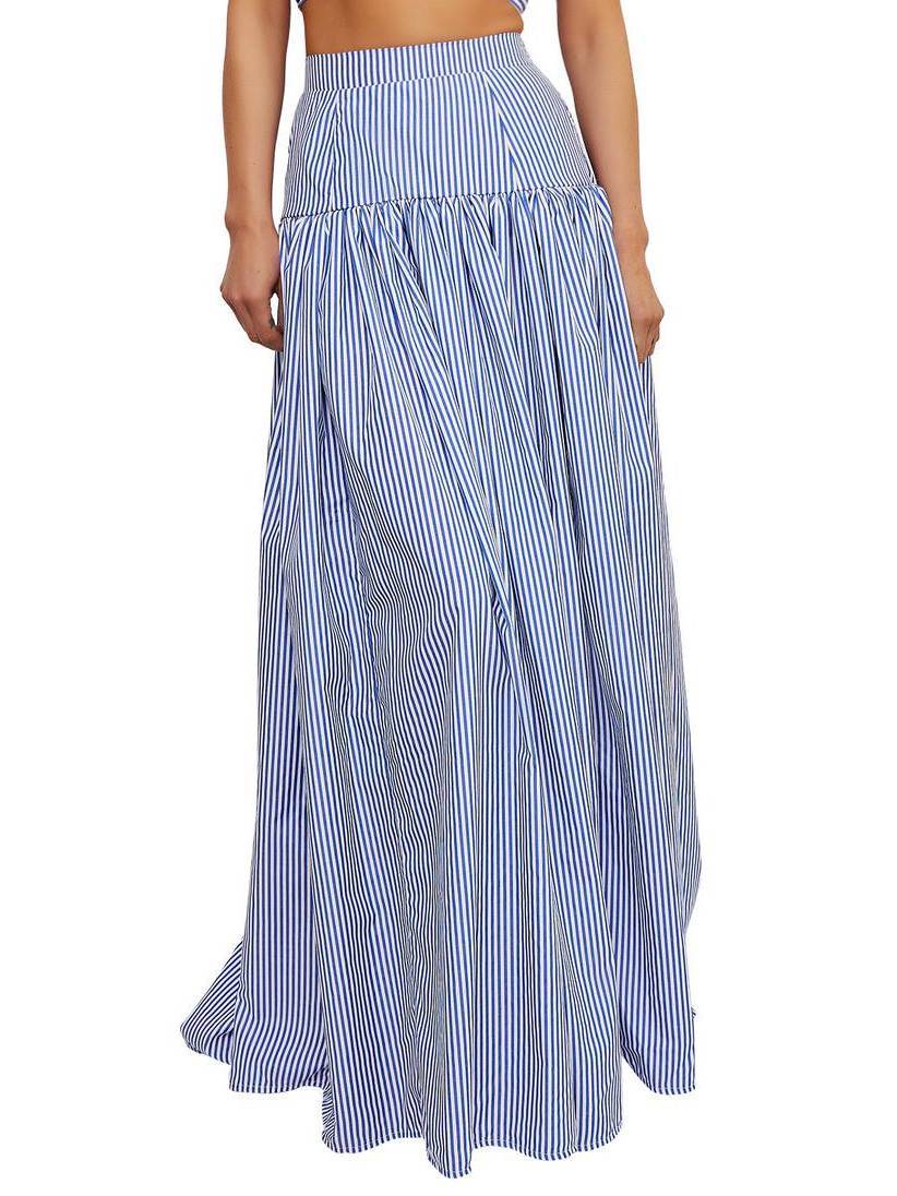 Striped Stand Collar Shirt And Skirt Suit-Shirt