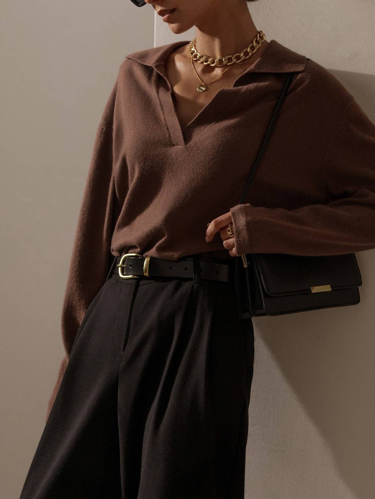 Polo Neck Knitted Pullover Sweater