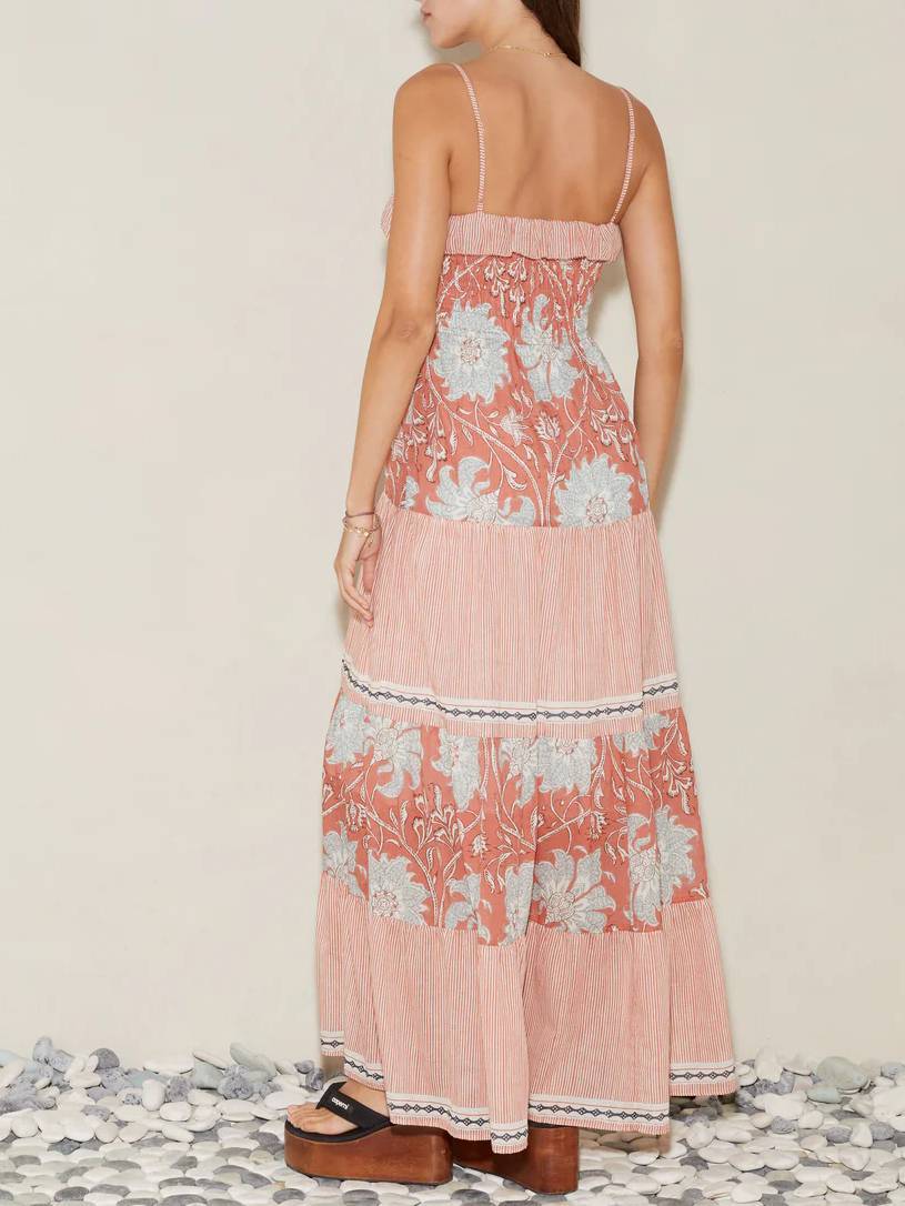 Vacation Style Floral-Print Suspender Dress