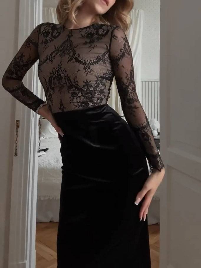 Velvet Lace Splicing Waist Design Dress