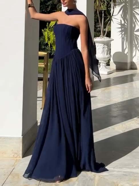 Scarf Tube Top A- Line Maxi Dress