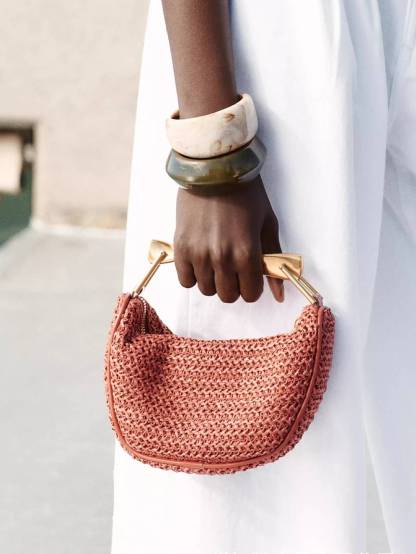 Metal Handle Straw Bag