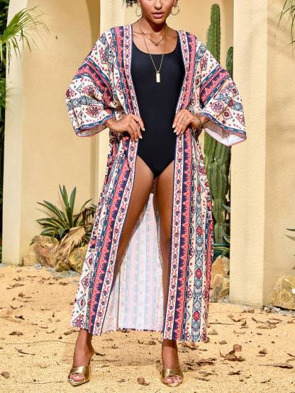 Beach Sun Protection Printed Cardigan Bikini Cover Up