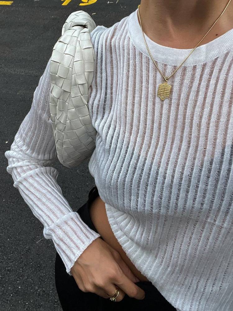 See-through Slim-fit Crewneck Long-Sleeved Thin Sweater