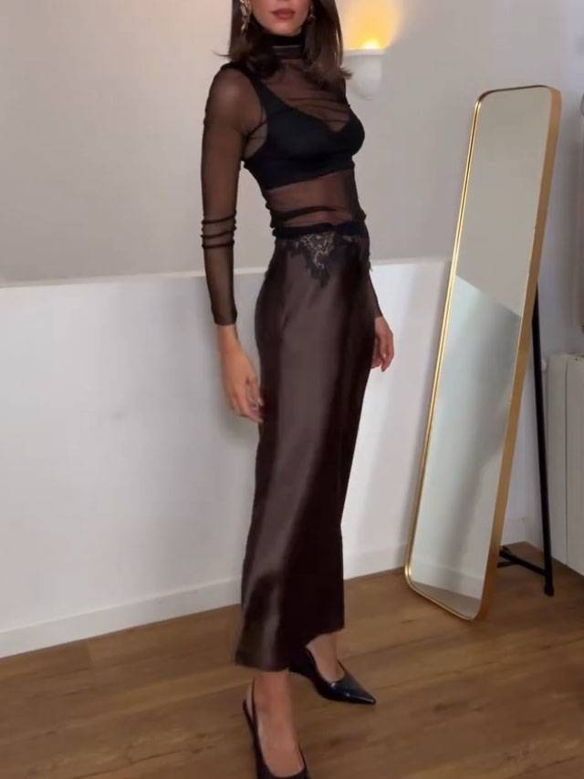 Tulle Top And Lace Skirt Set