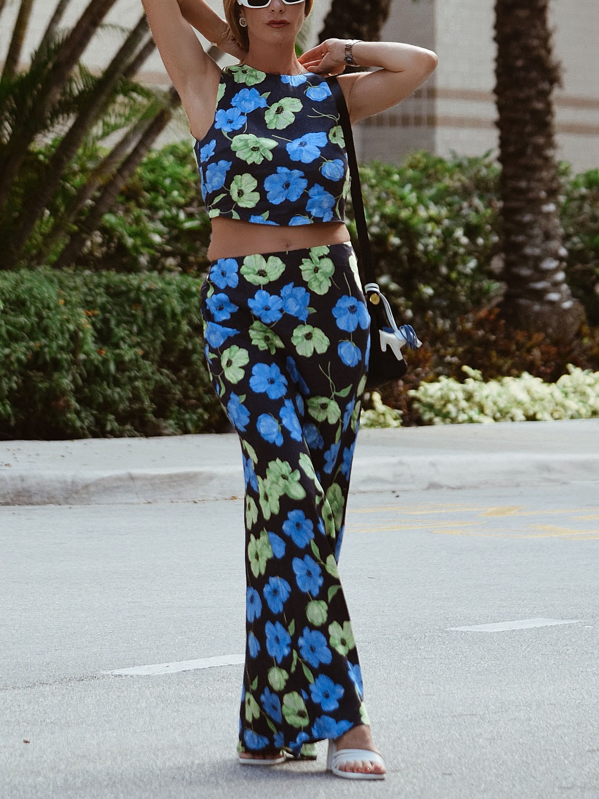 Floral-Print Open-Back Cropped Blouse