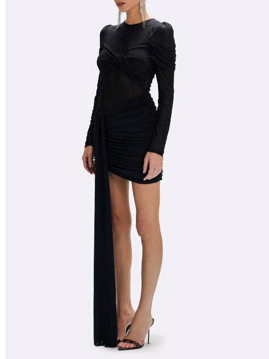 Lace Splicing Ribbon Design Mini Dress