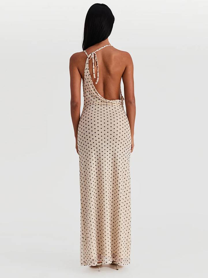 Polka Dot Suspender Irregular  Swing Collar Dress