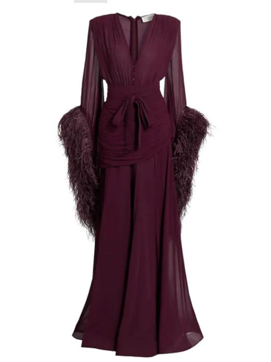 Feather Design Front Slit Maxi Dress