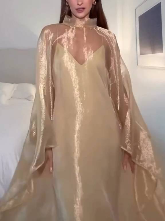 Elegant Sling Dress And Tulle Cover-up Set