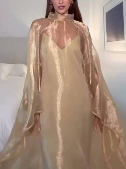 Elegant Sling Dress And Tulle Cover-up Set