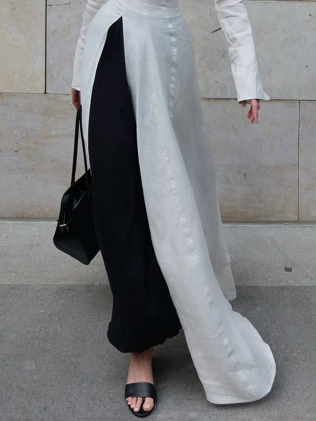 Long Sleeve Slit Shirt Dress And Wide Leg Pants Suit-Pants