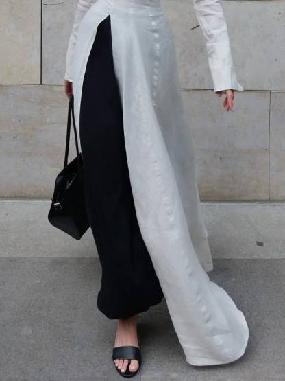 Long Sleeve Slit Shirt Dress And Wide Leg Pants Suit