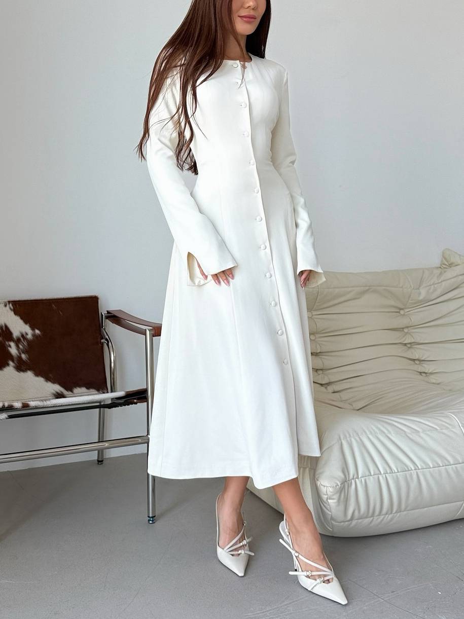 Slim-Fit High-Waist Lace-Up A- Line Midi Dress