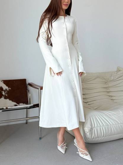 Slim-Fit High-Waist Lace-Up A- Line Midi Dress