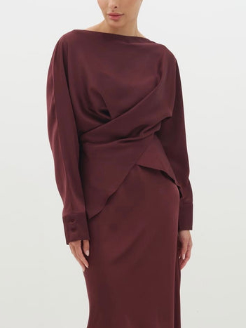 Elegant Asymmetrical Satin Long-sleeved Shirt