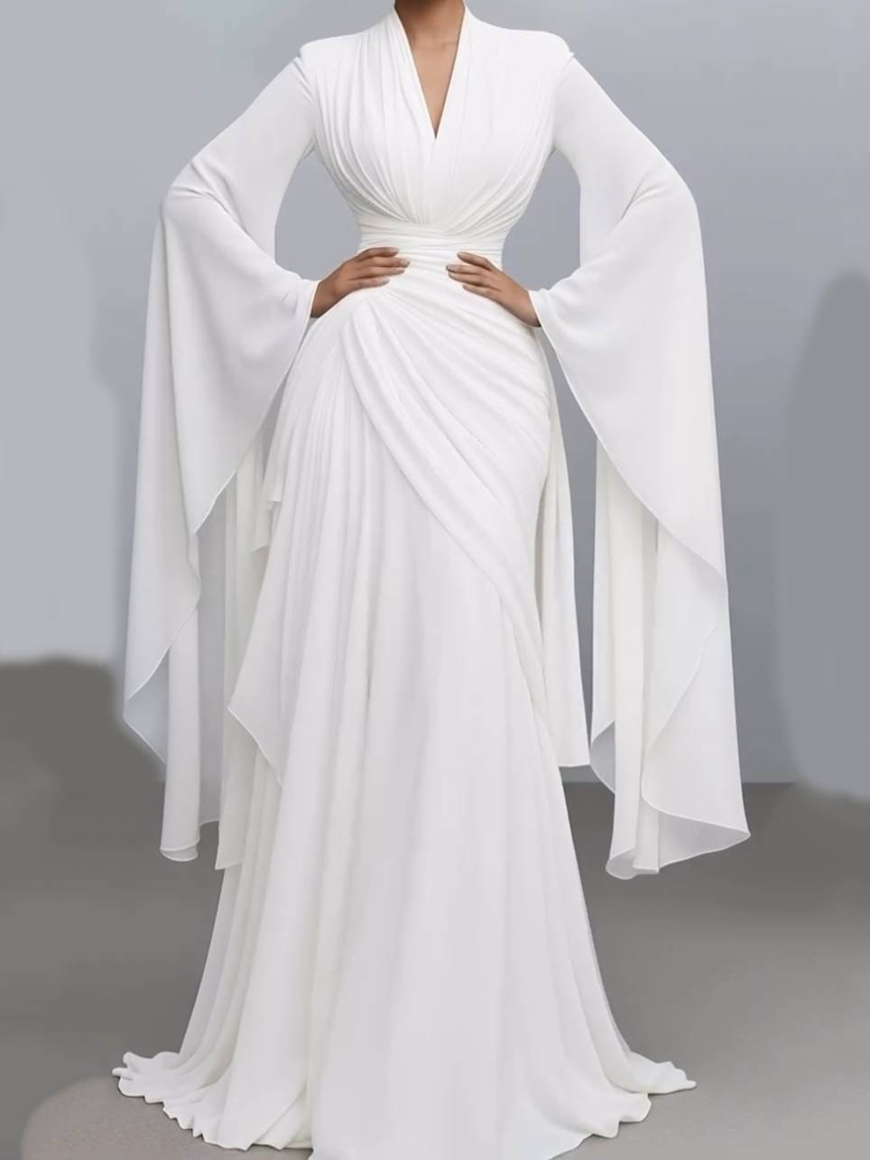 V-neck High-waisted A- Line Maxi Dress