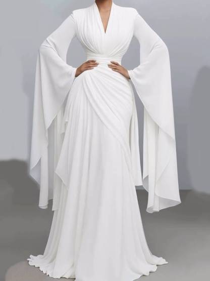 V-neck High-waisted A- Line Maxi Dress