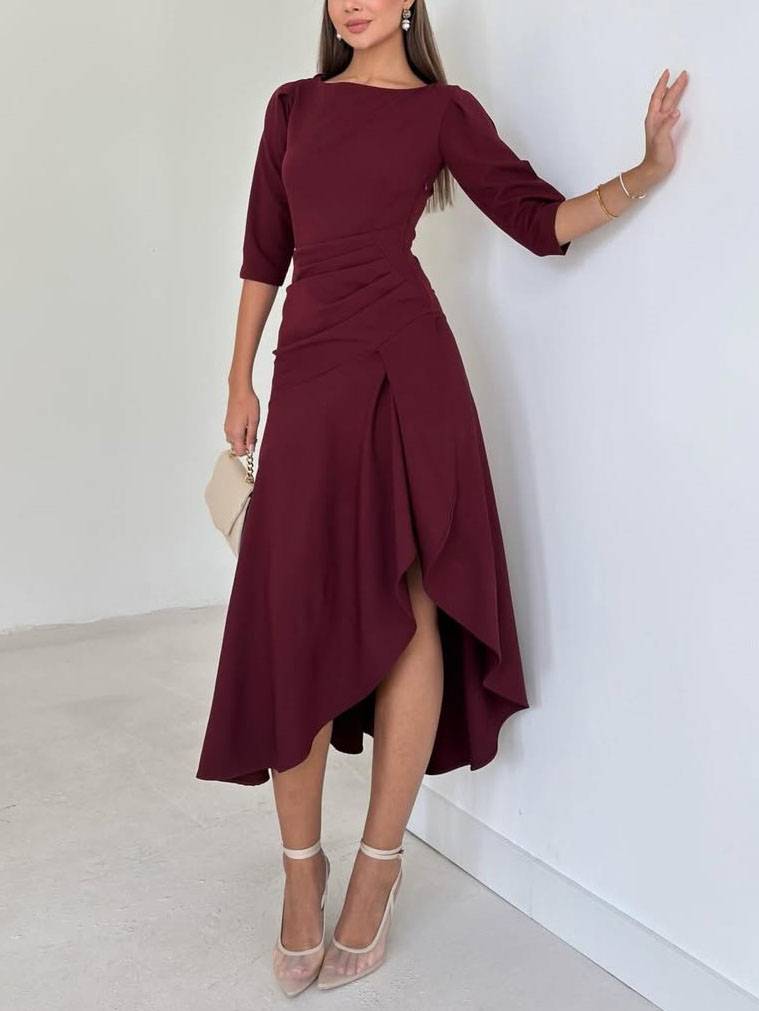 Pleated Design Irregular Hem Maxi Dress