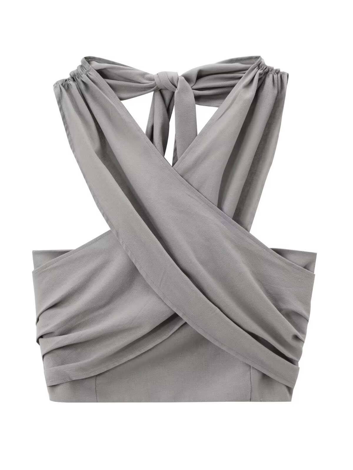 Cross Halter Tank Top And Wide Leg Pants Suit-Tank Top