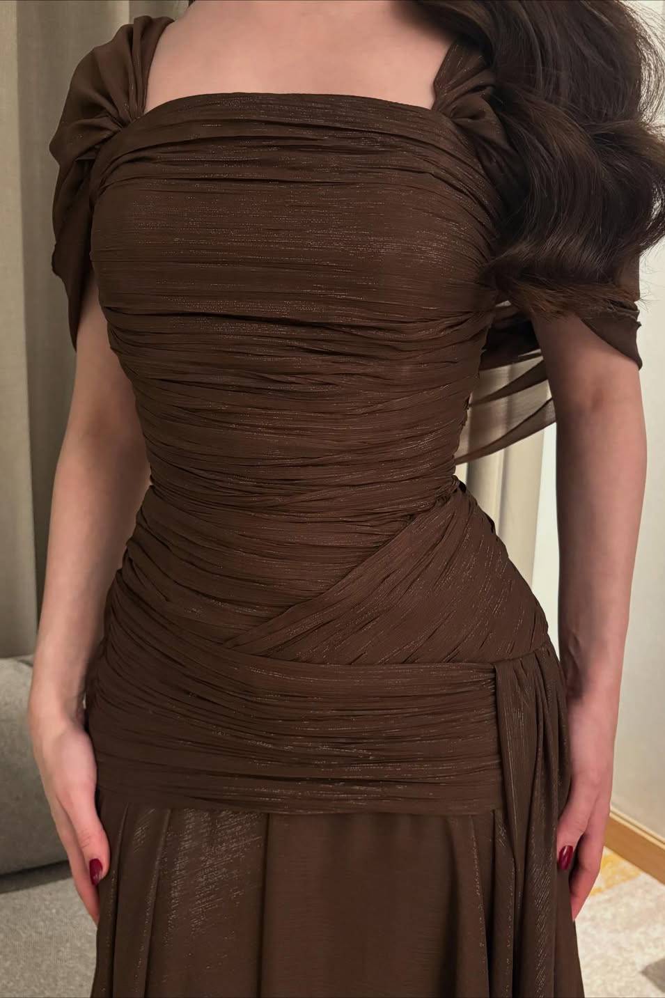 Pleated Design A- Line Maxi Dress