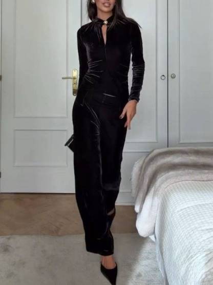 Vintage Velvet Top And Wide Leg Pants Set