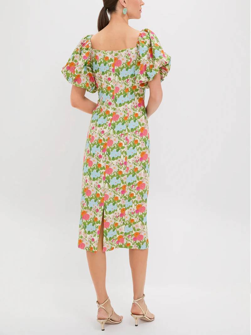 Bubble-Sleeve Floral Dress