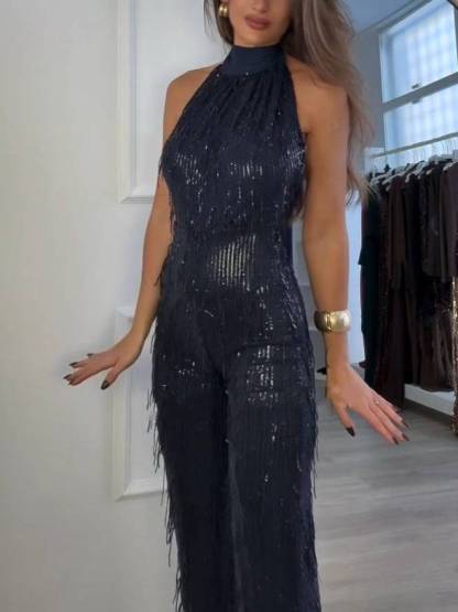 Tassel Design Backless Jumpsuit