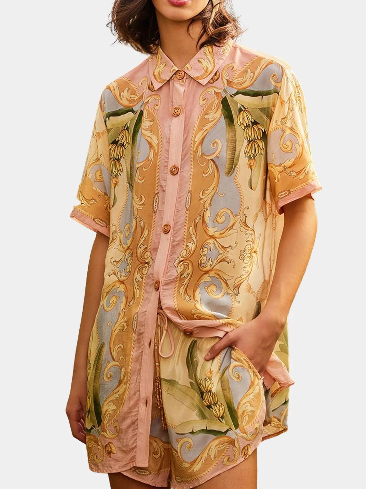 Unique Print Shirt And Shorts Suit