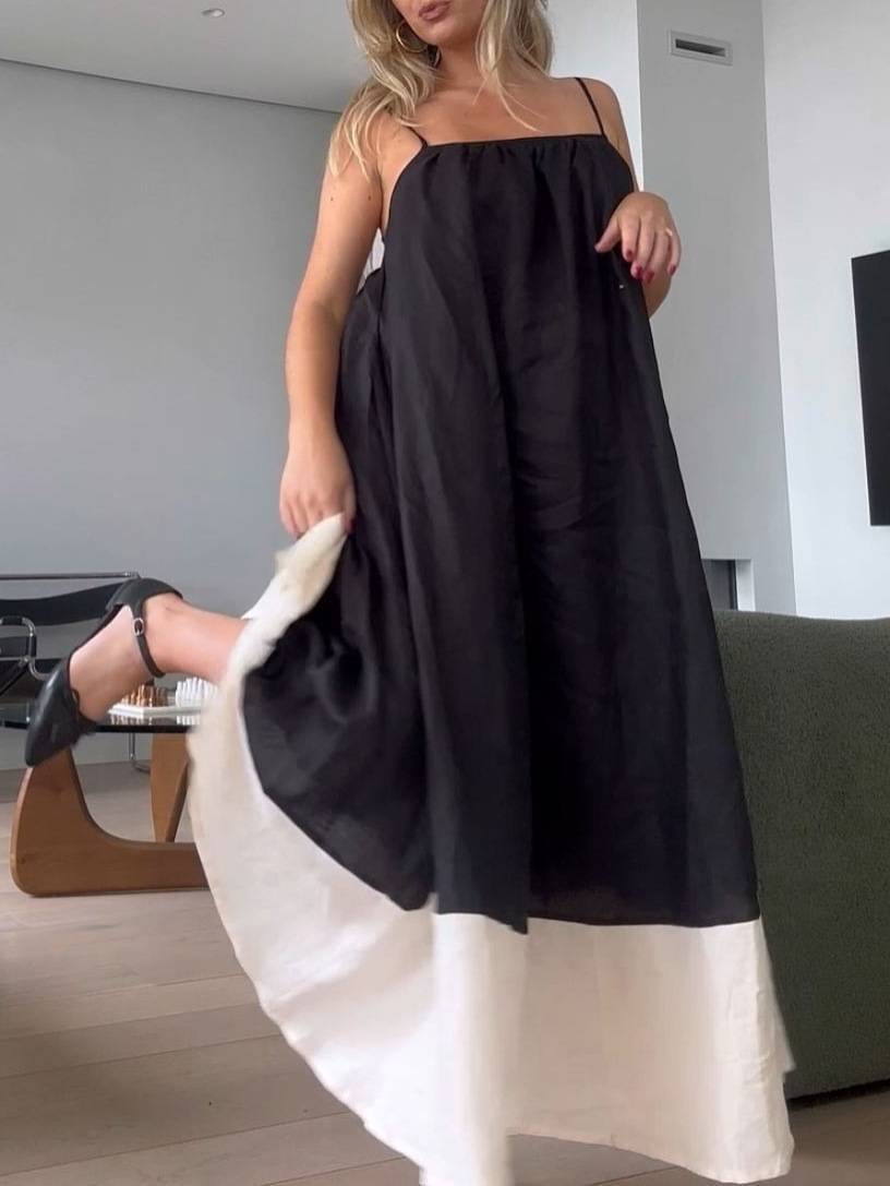 Color Matching Sling Maxi Dress