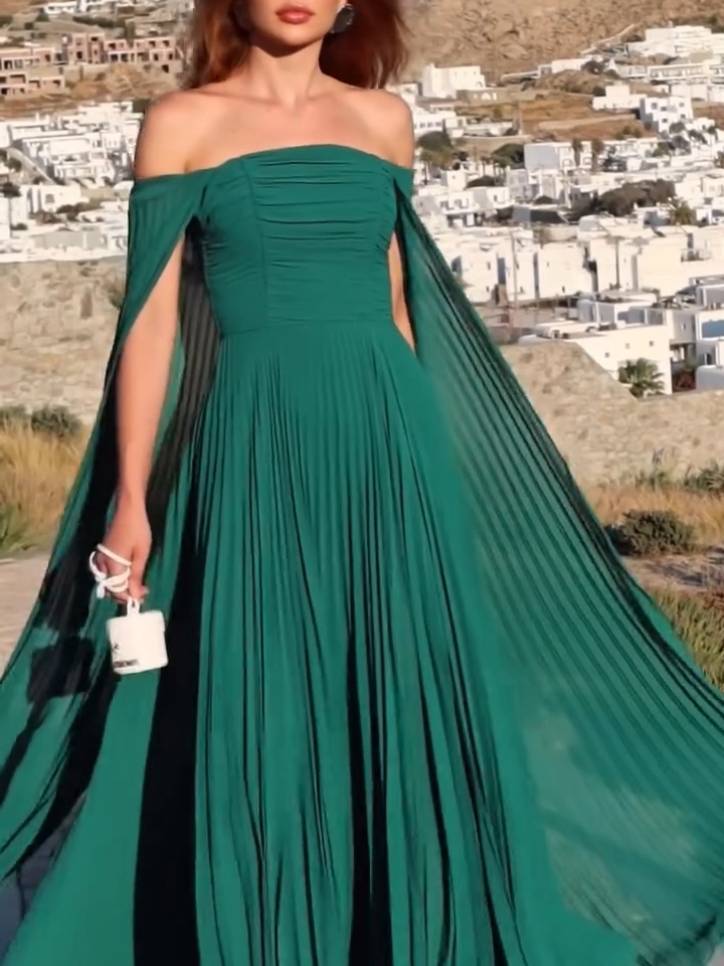 Tube Top Shawl Design Pleated Maxi Dress