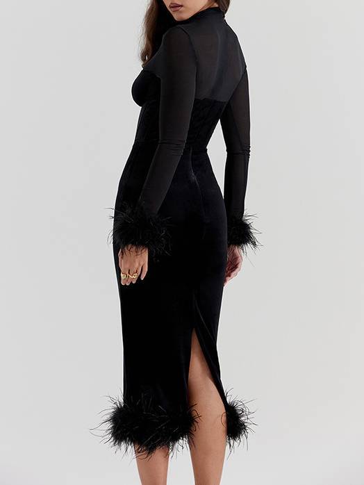 Mesh Patchwork Velvet Corset Dress