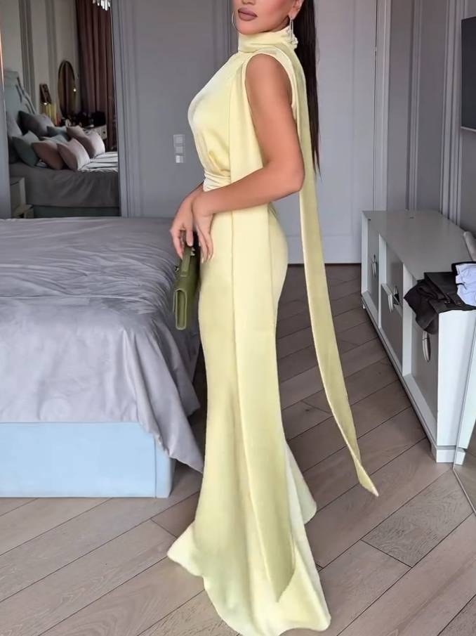 High Waist Fishtail Scarf Maxi Dress