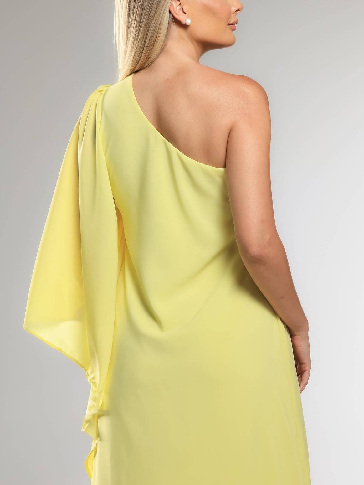 Single-sleeve Design Slant Collar A- Line Maxi Dress