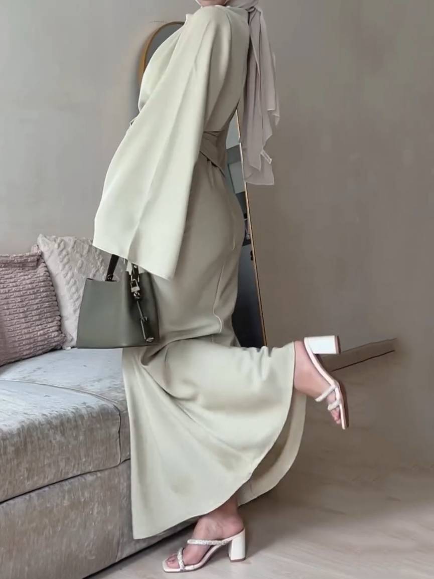 Waist Lace-up Design Long Sleeve Maxi Dress