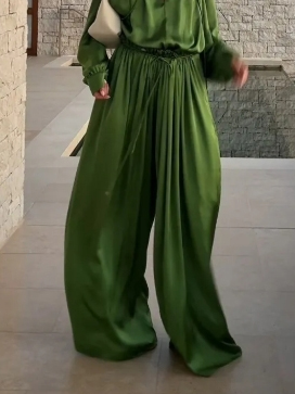 Elegant Satin Drawstring Wide-leg Pants