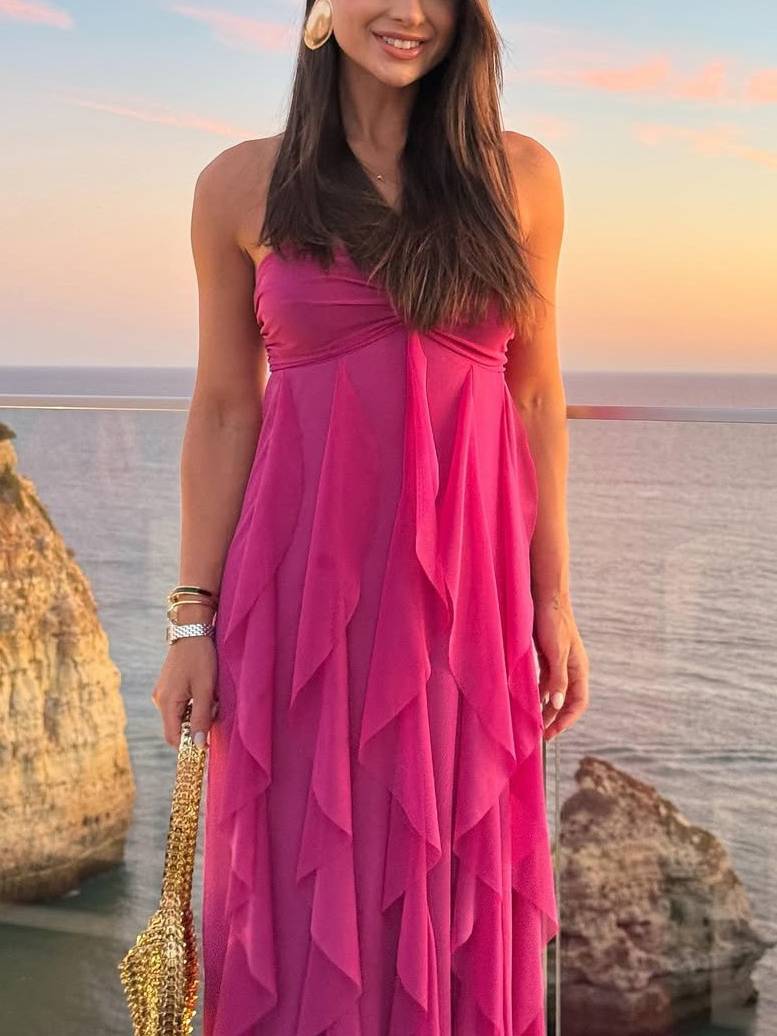 Tube Top Ruffled Design Maxi Dress