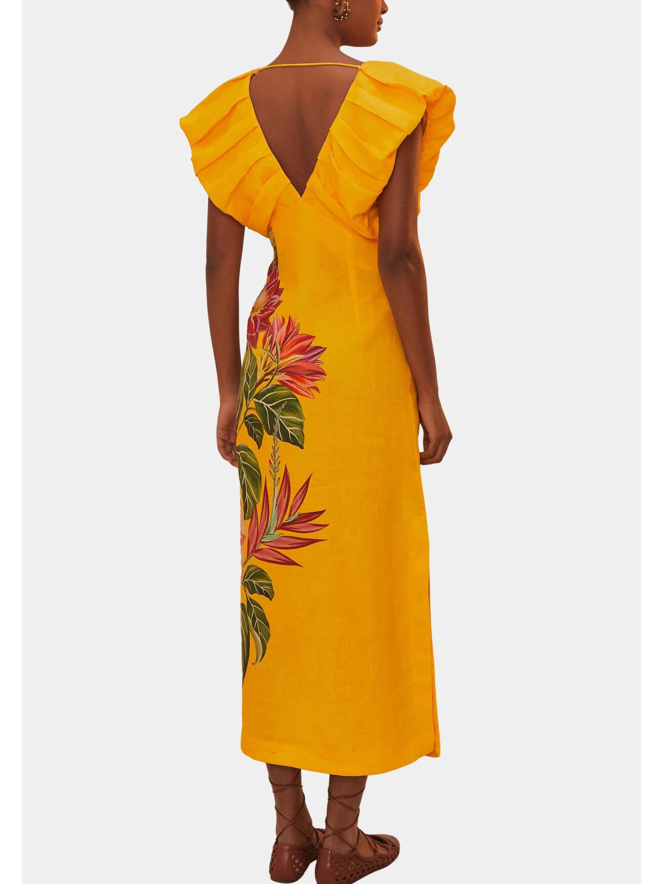 V-neck Pleated Print Dress