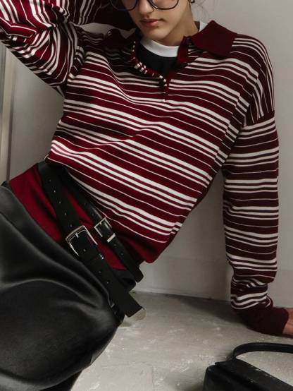 Knitted Striped Polo Shirt