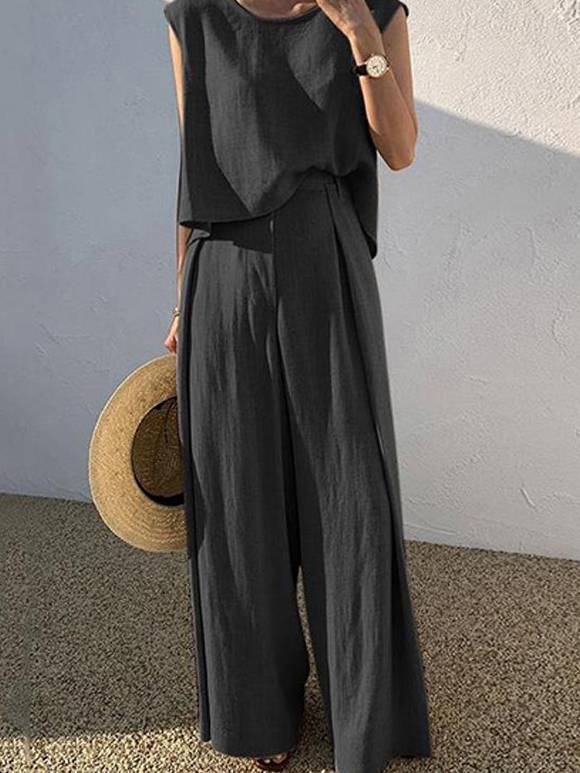 Loose Sleeveless Top Wide-leg Pants Two-piece Set