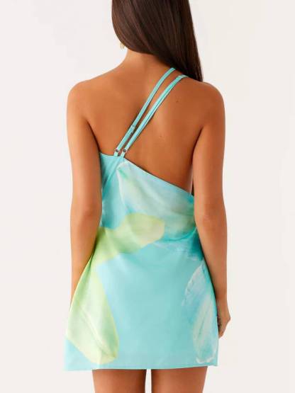 Asymmetric Printed Mini Dress