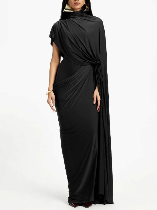 Irregular Shawl Pleated Maxi Dress