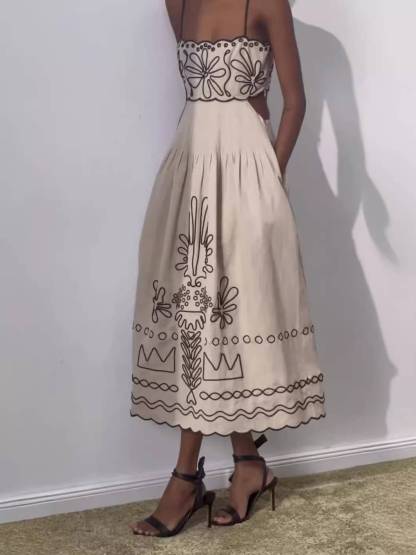 Printed Hollow Midi Dress