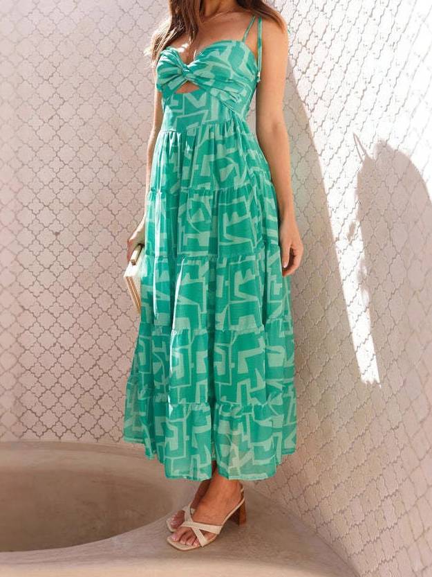 Printed Suspender Midi Dress