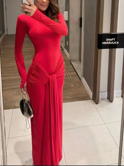 Lace-Up Design Slim-Fit Maxi Dress