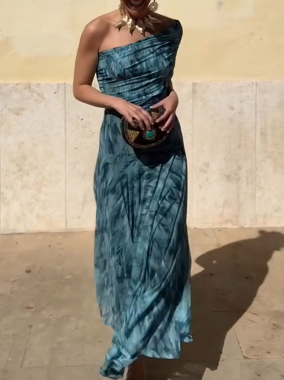 Elegant Abstract Mesh Print Maxi Dress