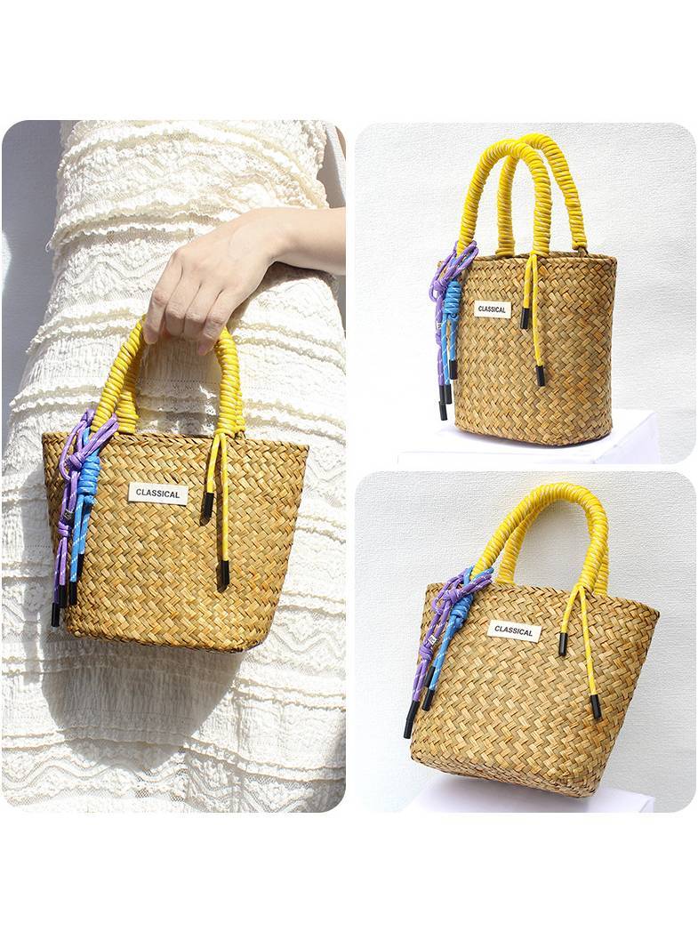 Color Decorative Rope Hand-woven Beach Straw Bag