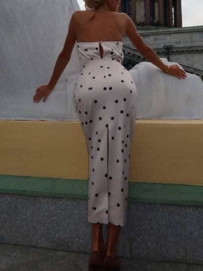 One-sleeve Asymmetrical Design Polka Dot Maxi Dress