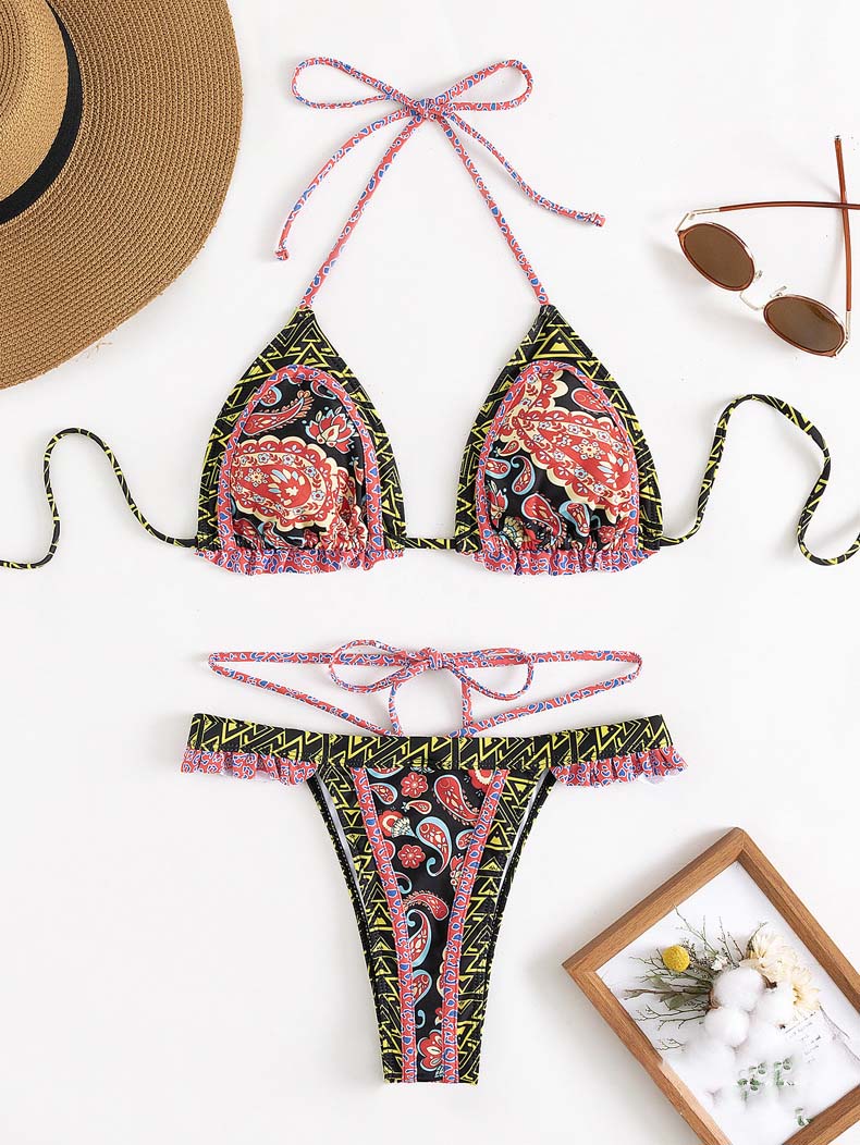 Folklore Print Tie Bikini Set