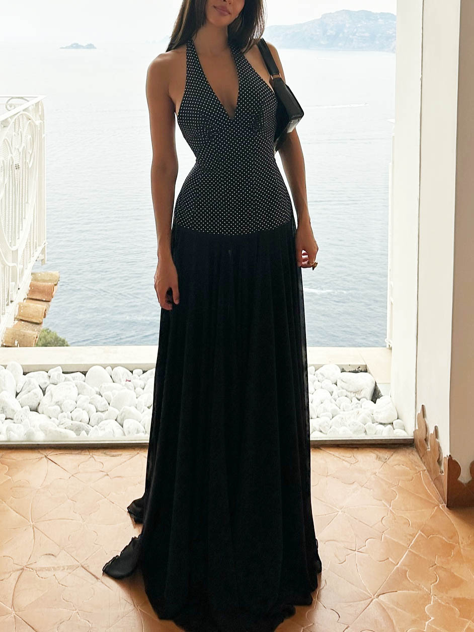 Personalized Polka Dot Print V-neck Maxi Dress